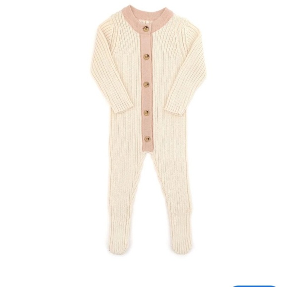 Hadas /ming baby set of two KNITTED FOOTIE NATURAL & SHELL PINK size 6-9 m​ - Picture 7 of 7